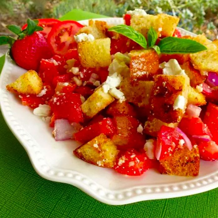 Italian Bread Salad with Strawberries and Tomatoes