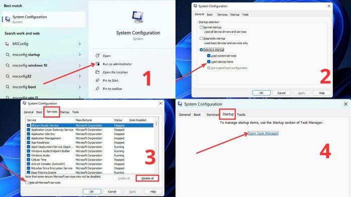 Cách sửa lỗi 0x80070643 - Thực hiện khởi động sạch trên Windows 11