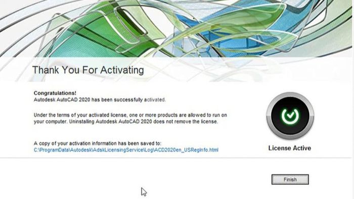 Chọn 'Finish' để hoàn tất quá trình crack phần mềm AutoCAD.