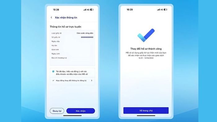 Cập nhật sinh trắc học trên MB Bank - Bước 4