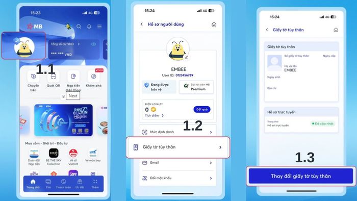 Cập nhật sinh trắc học trên MB Bank - Bước 1