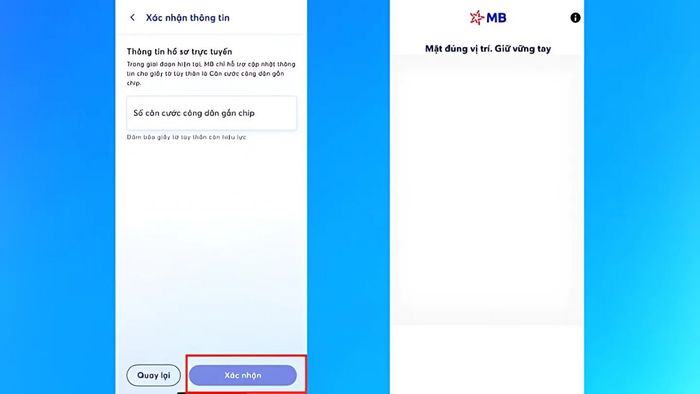 Cập nhật sinh trắc học trên MB Bank - Bước 2