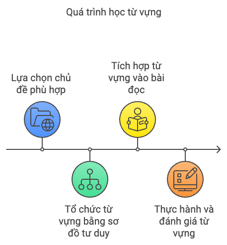 Quá trình học từ vựng sẽ hiệu quả hơn khi được thực hiện theo từng giai đoạn, từ việc lựa chọn từ vựng đến việc sử dụng chúng trong ngữ cảnh thực tế.