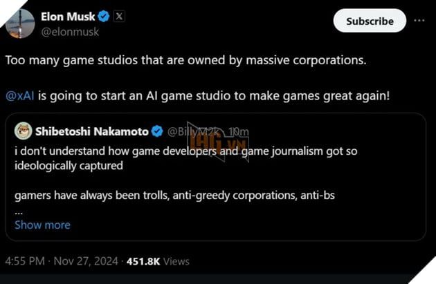 Elon Musk lên kế hoạch tái tạo ngành game vĩ đại với Studio AI độc lập lần 2