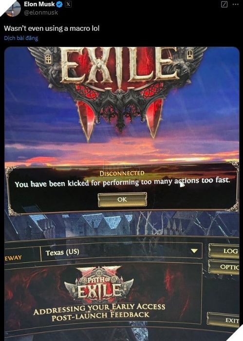 Liệu Elon Musk có bị hệ thống của Path of Exile 2 kick khỏi game vì nghi ngờ gian lận?