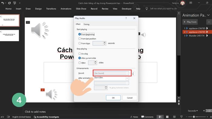 Hướng dẫn cách tắt âm thanh vỗ tay trong PowerPoint - Bước 4