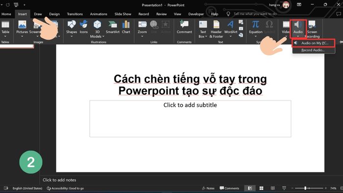 Hướng dẫn tải âm thanh tiếng vỗ tay từ tệp trên PC vào PowerPoint - Bước 2