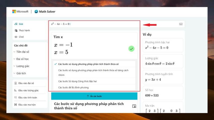 Các tính năng nổi bật của Microsoft Math Solver
