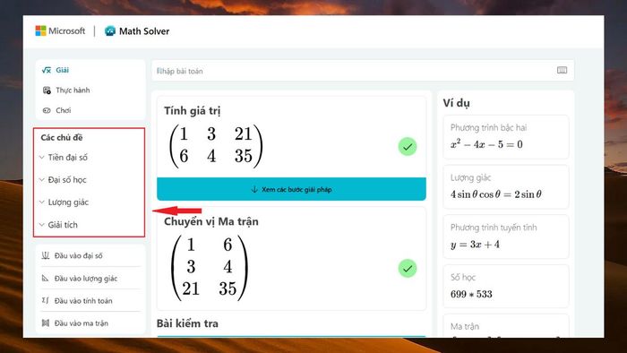 Microsoft Math Solver có thể giải được các dạng bài toán trên nhiều lĩnh vực khác nhau