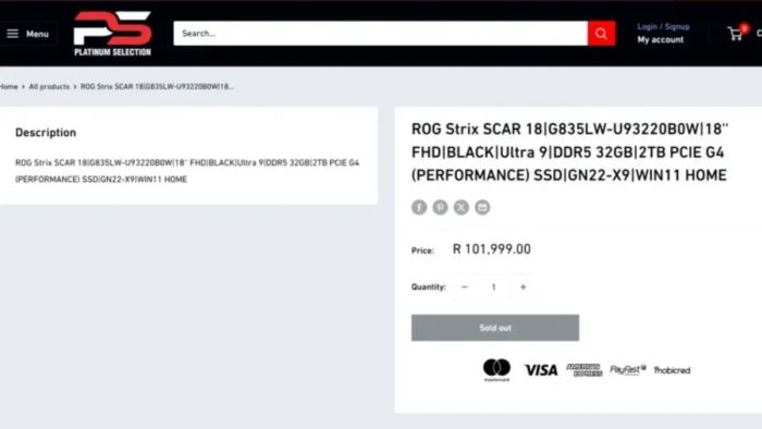 Các hình ảnh rò rỉ cho thấy dòng laptop Asus ROG Strix SCAR 18 sẽ ít nhất có một phiên bản sử dụng bộ xử lý Ultra 9, RAM DDR5 32GB và GPU Nvidia RTX 5080.