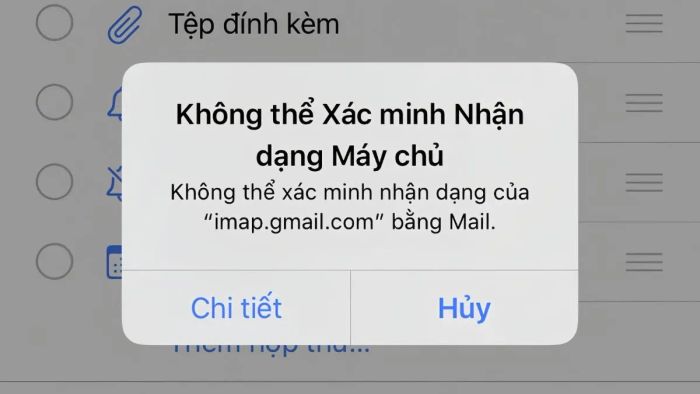 không thể xác minh nhận dạng máy chủ iphone