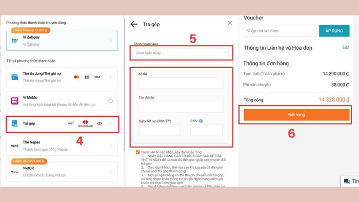 Hướng dẫn các bước đơn giản để mua hàng trả góp trên Lazada - bước 4,5,6
