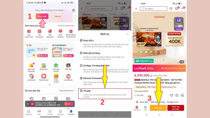 Hướng dẫn mua hàng trả góp trên ứng dụng Lazada - bước 1, 2, 3