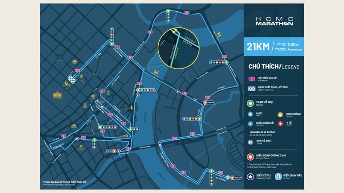 HCMC Marathon 2025: Sơ đồ đường chạy cự ly 21km