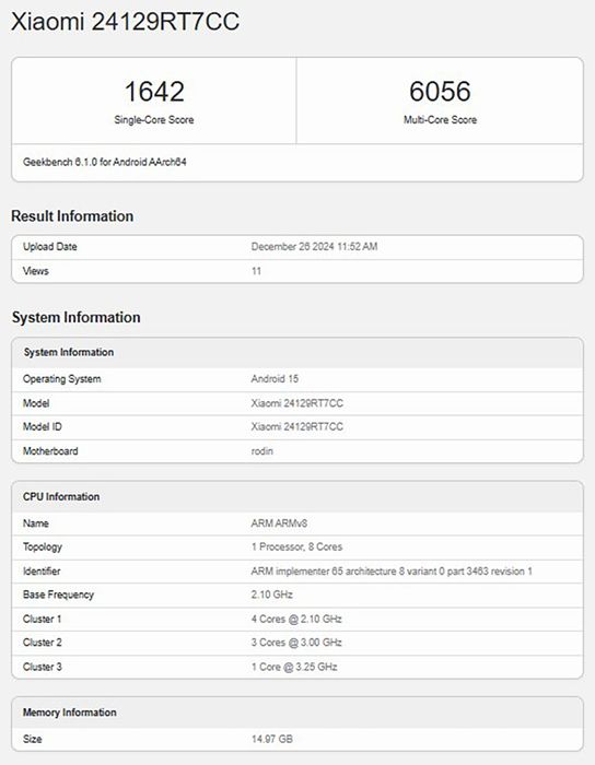 Redmi Turbo 4 tiết lộ hiệu năng ấn tượng trên Geekbench