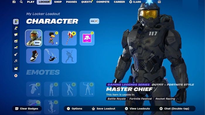 Skin Master Chief Matte Black trong Fortnite