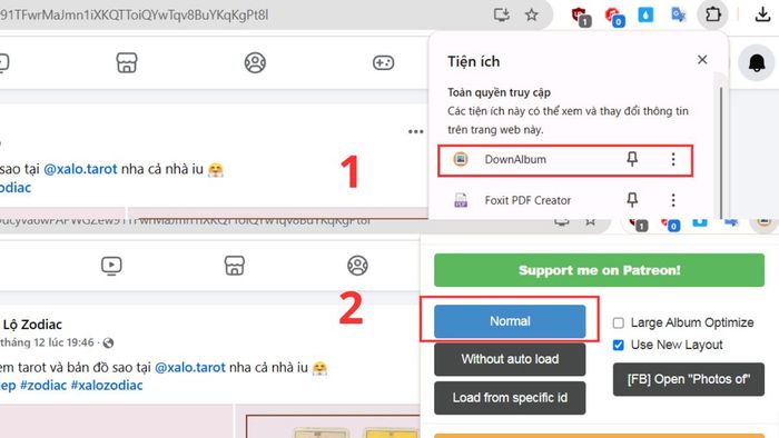 Hướng dẫn tải hàng loạt ảnh Facebook - bước 2 và 3