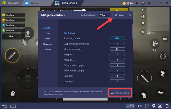 Hướng dẫn cấu hình các phím điều khiển khi chơi PUBG Mobile trên BlueStacks 4
