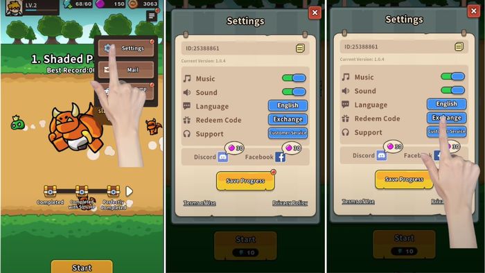 Hướng dẫn nhập mã code Pull Pull Pull Heroes - bước 2