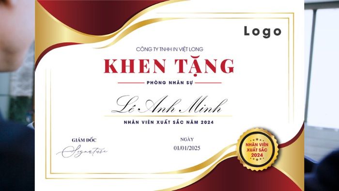 Tạo mẫu bằng khen nhân viên xuất sắc - Phiên bản 5