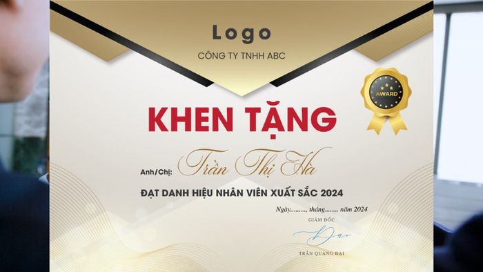 Tạo mẫu bằng khen nhân viên xuất sắc - Phiên bản 9