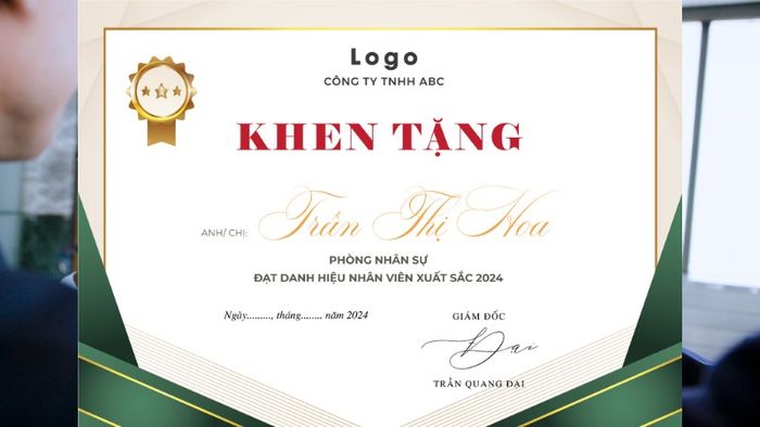 Tạo mẫu bằng khen nhân viên xuất sắc - Phiên bản 11