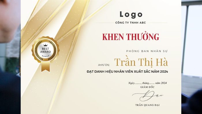 Tạo mẫu bằng khen nhân viên xuất sắc - Phiên bản 8