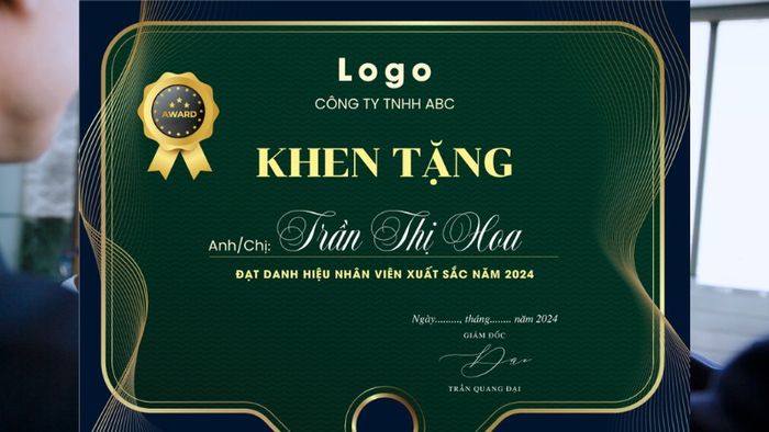 Tạo mẫu bằng khen nhân viên xuất sắc - Phiên bản 7