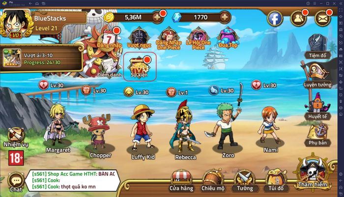 Hướng dẫn nhập mã giftcode khi chơi Huyền Thoại Hải Tặc trên PC qua BlueStacks