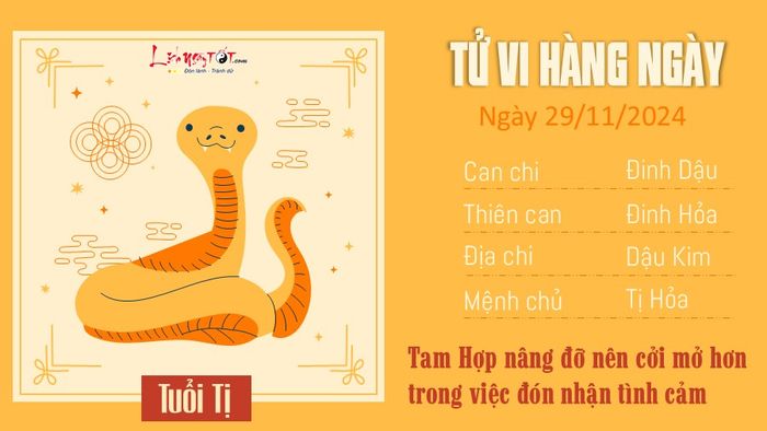 Tử vi ngày 29/11/2024 của con giáp tuổi Tị