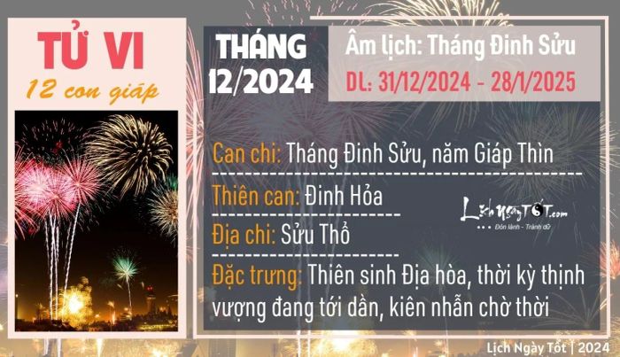 Tổng quan tử vi tháng 12/2024 âm lịch của 12 con giáp