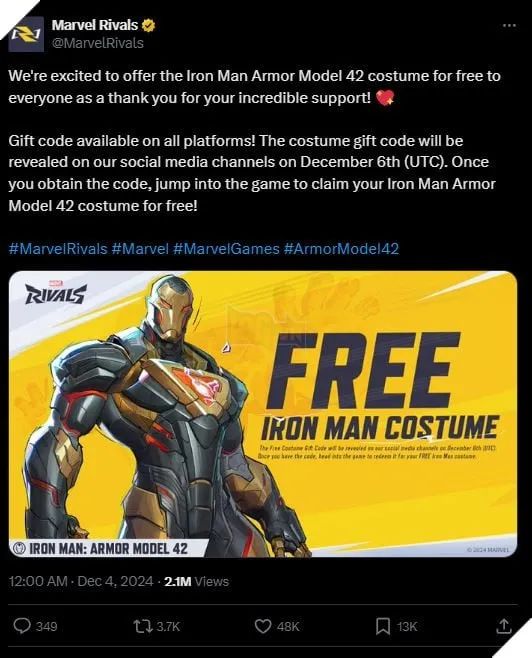 Marvel Rivals cam kết sẽ tặng skin Iron Man miễn phí cho người hâm mộ ngay khi game chính thức ra mắt.