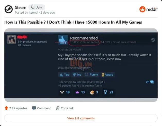 Một game thủ đã bỏ ra 15 nghìn giờ chơi cho một tựa game đang hot trên Steam