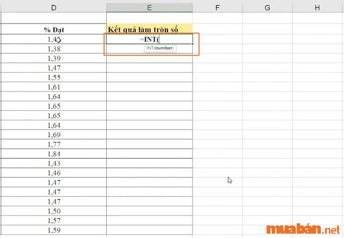 Cách sử dụng hàm INT để làm tròn số trong Excel