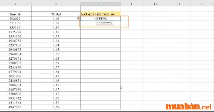 Hướng dẫn làm tròn số trong Excel bằng hàm EVEN