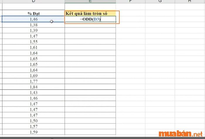 Hướng dẫn làm tròn số trong Excel bằng hàm ODD
