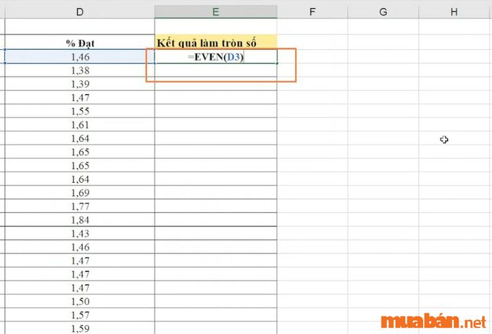 Hướng dẫn làm tròn số trong Excel bằng hàm EVEN