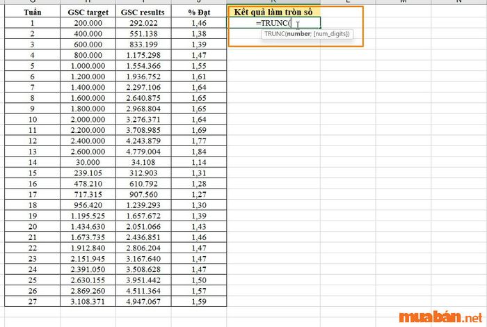 Cách sử dụng hàm TRUNC để loại bỏ phần thập phân trong Excel