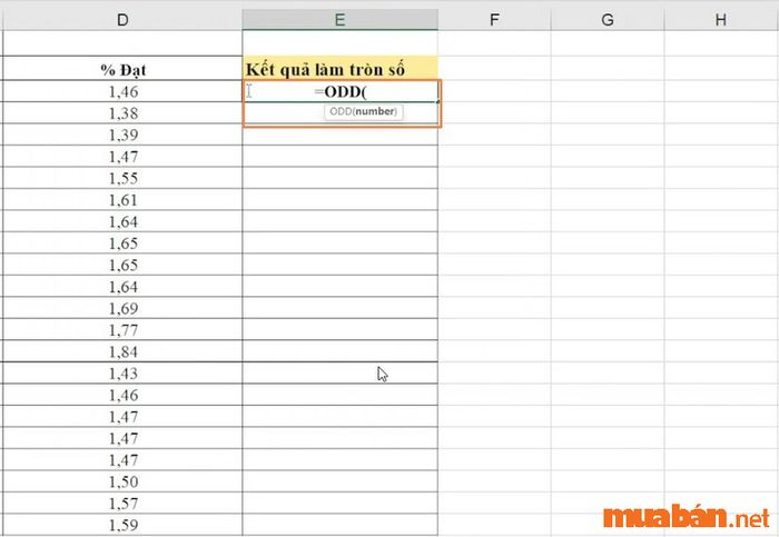 Hướng dẫn làm tròn số trong Excel bằng hàm ODD