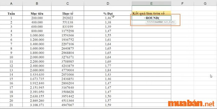 Cách làm tròn số trong Excel qua hàm ROUND