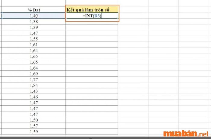 Cách làm tròn số trong Excel bằng hàm INT