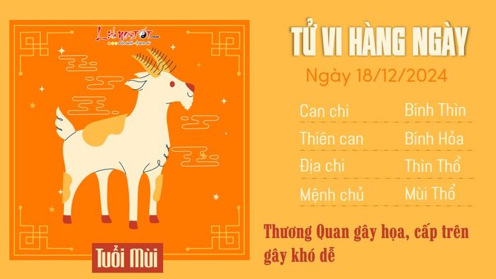 Tử vi ngày 18/12/2024 - Tuổi Mùi: Đây là một ngày có thể gặp thử thách, đòi hỏi bạn phải kiên nhẫn và tỉnh táo trong mọi quyết định.