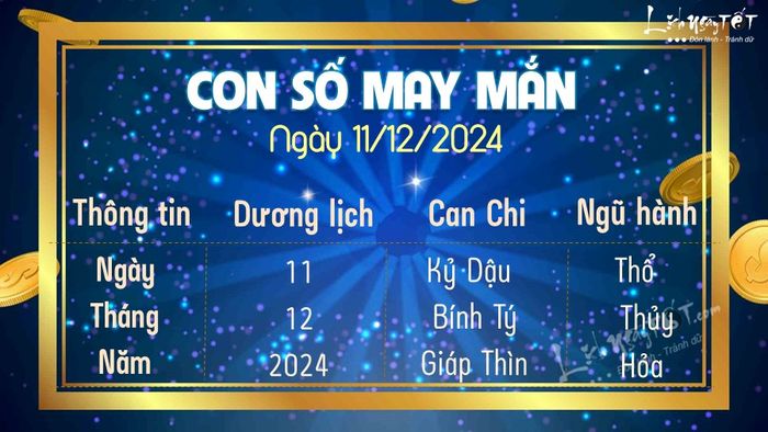 Con số may mắn hôm nay 11/12/2024 dành cho bạn.