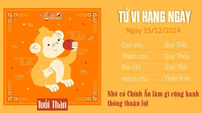 Tử vi hàng ngày 15/12/2024 của 12 con giáp - Tuổi Thân
