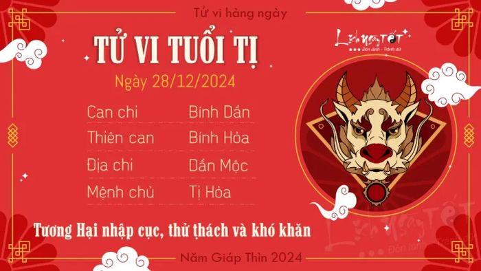 Tử vi hàng ngày 28/12/2024 - Tị