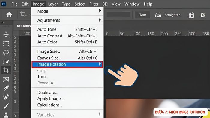 Cách 1: Tiến hành chọn bước 2 để xoay ảnh trong Photoshop