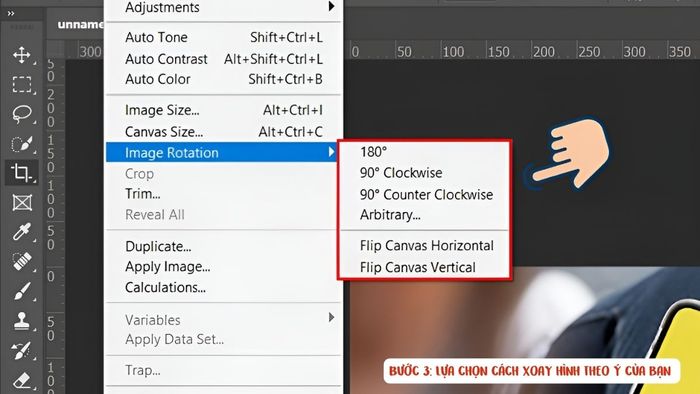 Cách 1: Tiến hành bước 3 để xoay ảnh trong Photoshop