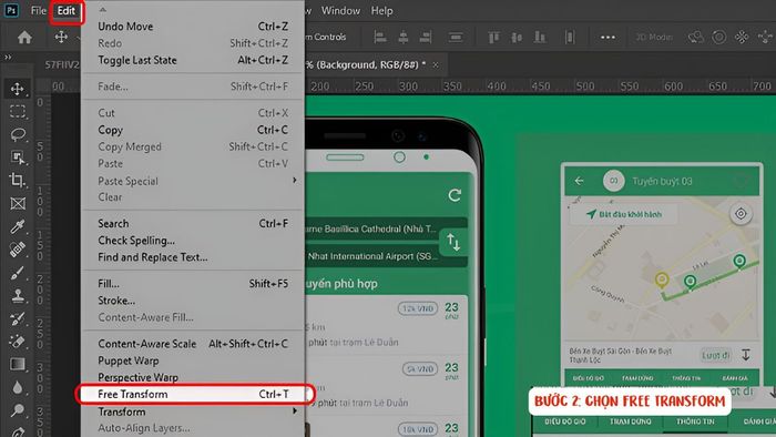 Cách 2: Tiến hành bước 2 để bắt đầu sử dụng công cụ Free Transform.