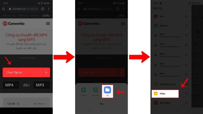 Truy cập vào trang Convertio và tải tệp lên để bắt đầu quá trình chuyển đổi.