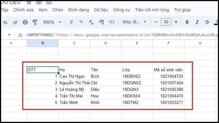 Hướng dẫn sử dụng hàm IMPORTRANGE trong Google Sheet - Cách 1, Bước 3